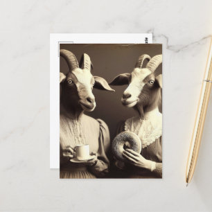 Surreal Morning Coffee and Bagel Goat Women Postcard