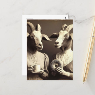 Surreal Morning Coffee and Bagel Goat Women Postcard
