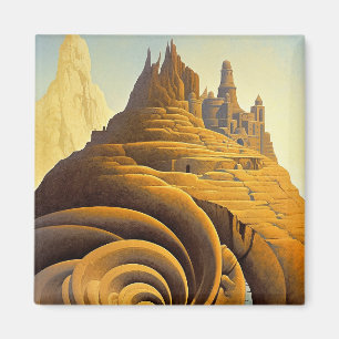 Surreal Mountain City Fantasy Art Magnet