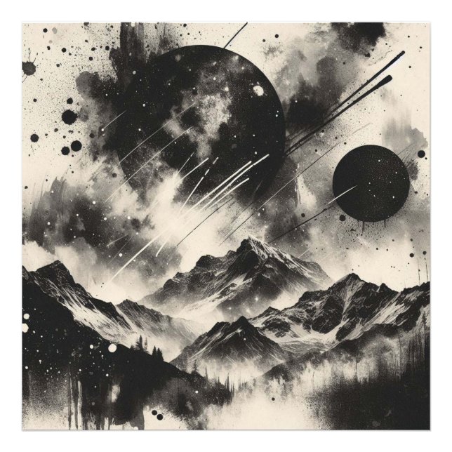 Surreal Mountain Landscape with Abstract Circles Photo Print (Front)