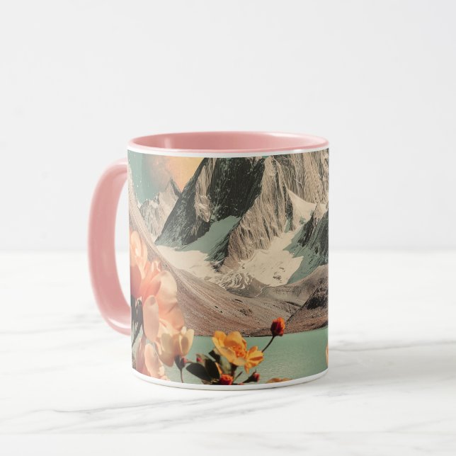 Surreal Mountain Landscape With Blooming Flowers Mug (Front Left)