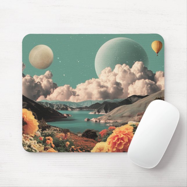 Surreal Mountain Landscape with Planets and Clouds Mouse Pad (With Mouse)