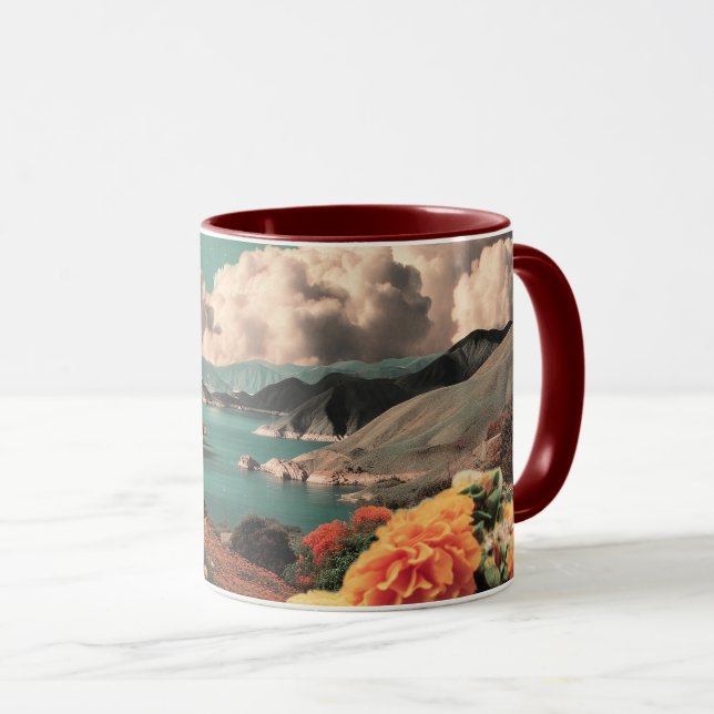 Surreal Mountain Landscape with Planets and Clouds Mug (Front Right)