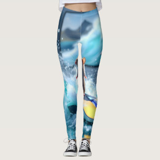 Surreal Mouse Surfing Digital Waves – Whimsical Te Leggings