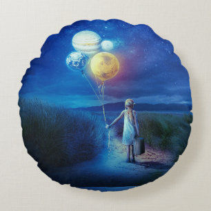 Surreal Moving to Her Future Round Pillow