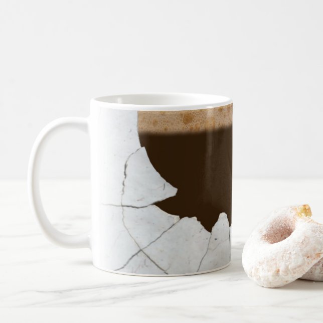 Surreal Mug. Impossible Cracked and Shattered. Coffee Mug (With Donut)