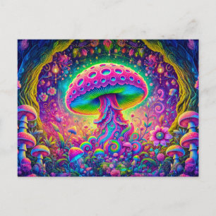 Surreal Mushroom Dream Psychedelic Colors in Fanta Postcard
