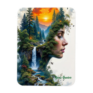Surreal Nature Portrait Woman Sunset Waterfall Magnet