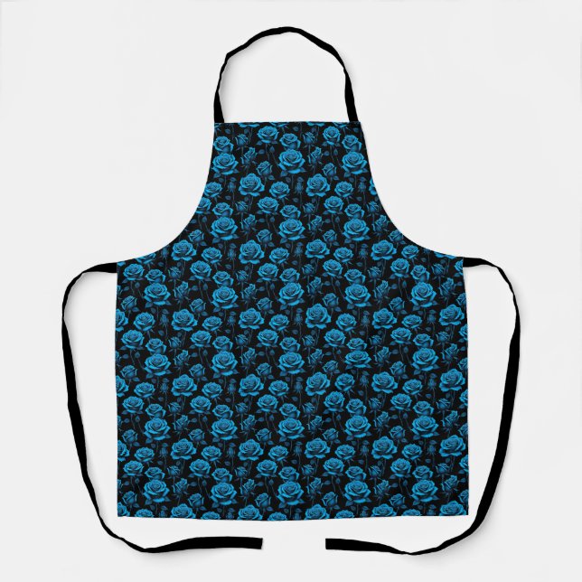 Surreal Neon Blue Roses Apron (Front)