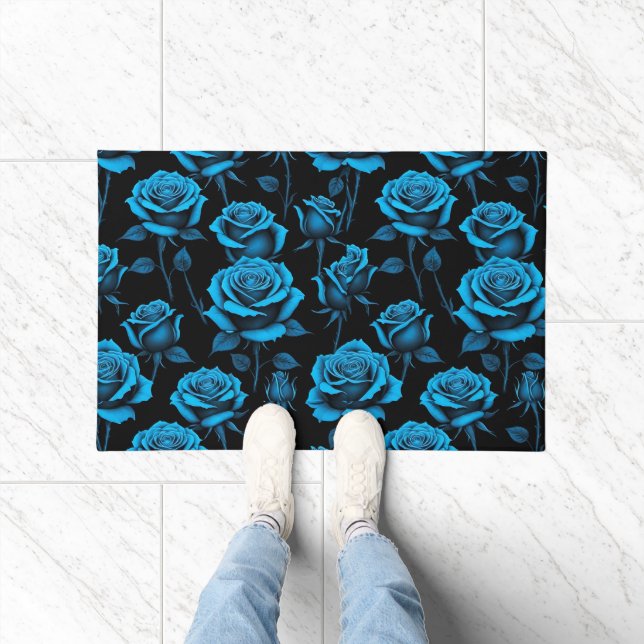 Surreal Neon Blue Roses Doormat (Indoor)