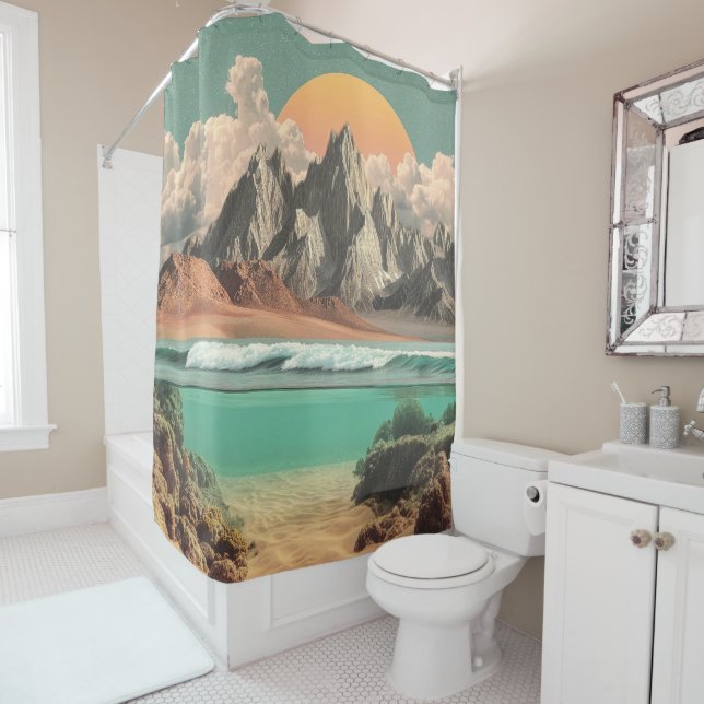 Surreal Ocean and Mountain Landscape with Waves (In Situ)