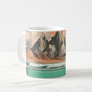 Surreal Ocean and Mountain Landscape with Waves Coffee Mug