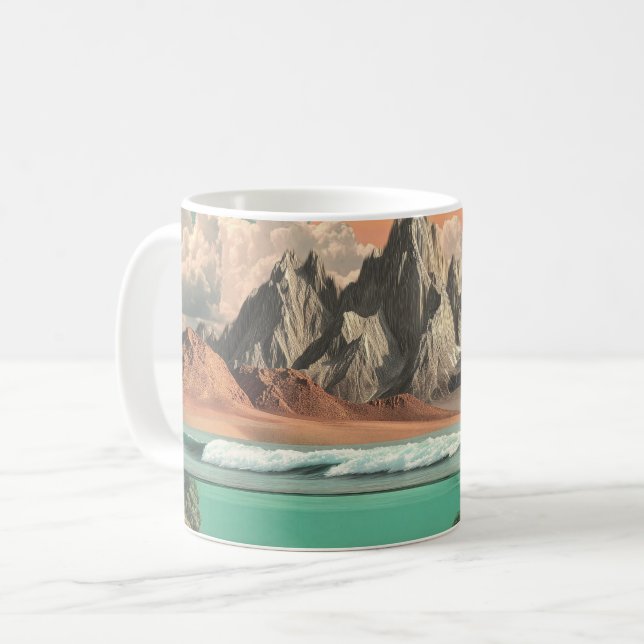 Surreal Ocean and Mountain Landscape with Waves Coffee Mug (Front Left)