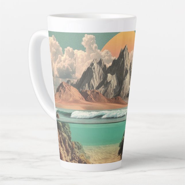 Surreal Ocean and Mountain Landscape with Waves Latte Mug (Left Angle)