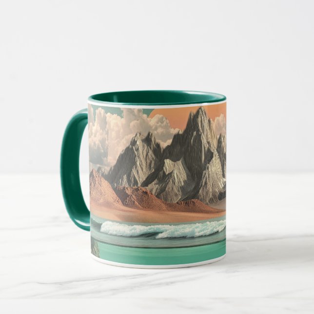 Surreal Ocean and Mountain Landscape with Waves Mug (Front Left)