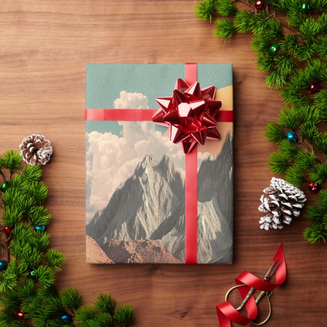Surreal Ocean and Mountain Landscape with Waves Wrapping Paper (Holiday Gift)