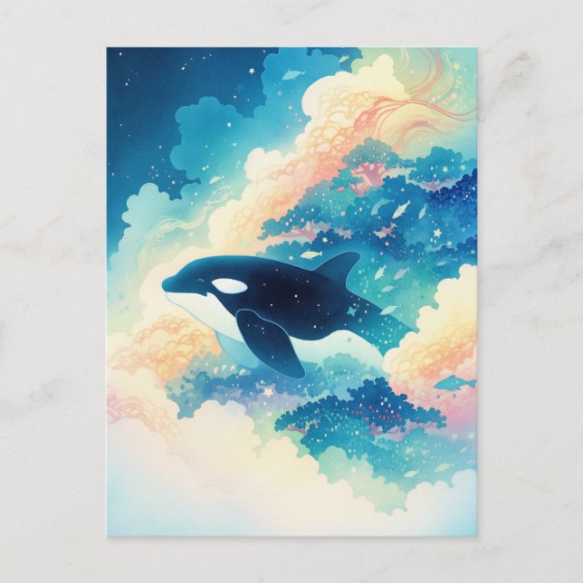 Surreal Orca Whale Cloud Forest Postcard (Front)