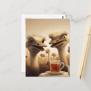 Surreal Ostrich Teatime Postcard