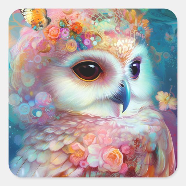 Surreal Owl Fantasy Art Square Sticker (Front)