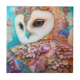 Surreal Owl Fantasy Art Tile