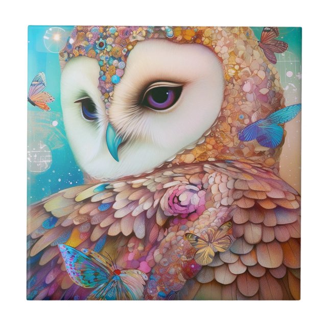Surreal Owl Fantasy Art Tile (Front)