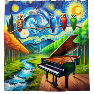 Surreal Owls Piano Dreamscape