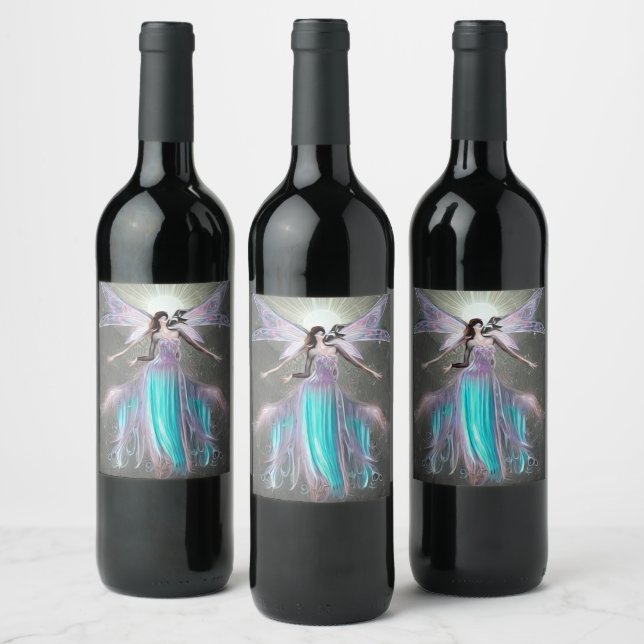 Surreal Painted Sunburst Fairy Wine Label (Bottles)