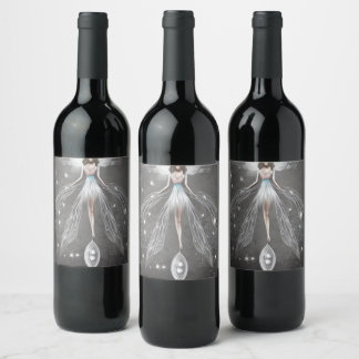 Surreal Painted White Dress Fairy Wine Label