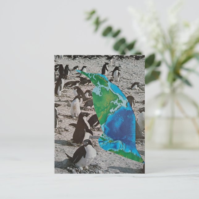 Surreal Penguins and Blue Green Earth wildlife  Postcard (Standing Front)