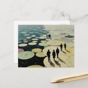 Surreal People Walking on Lily Pads Holiday Postcard