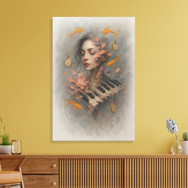 Surreal Piano Face Art Print Dreamy Music and Time (Insitu(LivingRoom))