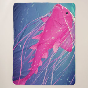 Surreal Pink Jellyfish Fish Hybrid Fantasy Ocean Sherpa Blanket
