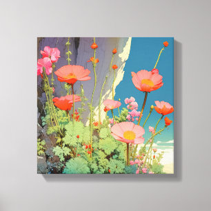  Surreal Pink Poppies on the Rocks Canvas Print