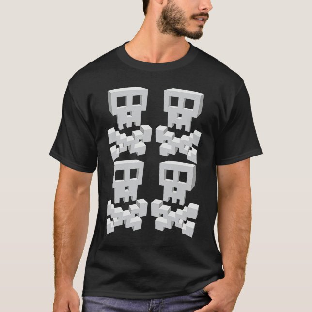 Surreal Pixel Skulls Large minimalist retro style T-Shirt (Front)