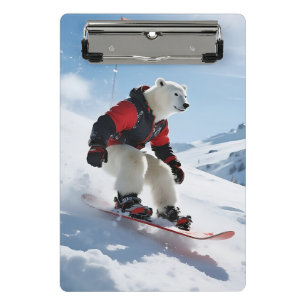 Surreal Polar Bear Snowboarding Winter Adventure Mini Clipboard