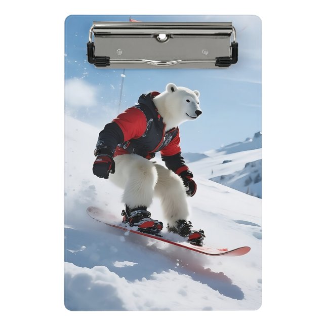 Surreal Polar Bear Snowboarding Winter Adventure Mini Clipboard (Front)