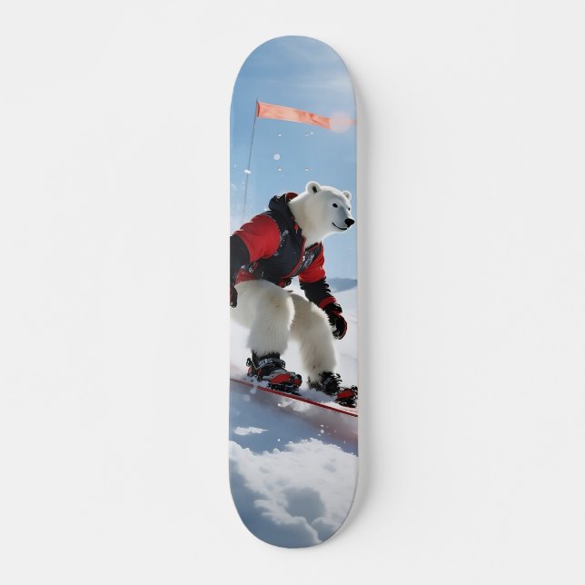 Surreal Polar Bear Snowboarding Winter Adventure Skateboard (Front)