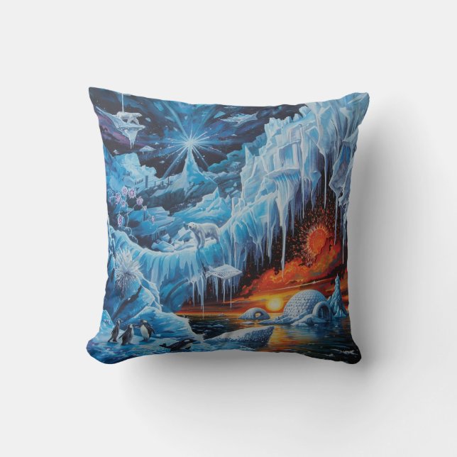Surreal Polar Fantasy Aurora Borealis  Throw Pillow (Front)