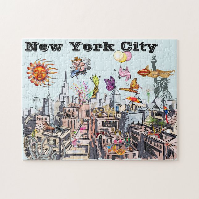 Surreal Pop Art Busy New York City Jigsaw Puzzle (Horizontal)