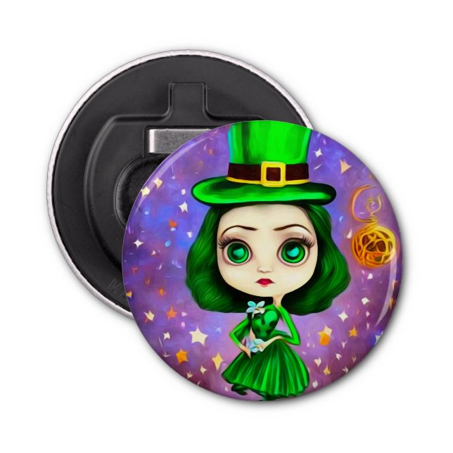 Surreal Pop St. Patrick’s Day Doll Bottle Opener (Front)