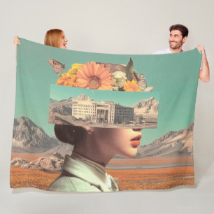 Surreal Portrait with Architectural Landscape Fleece Blanket