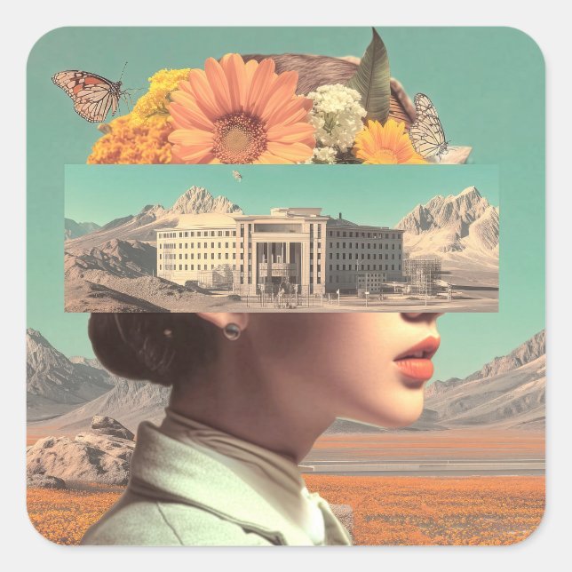 Surreal Portrait with Architectural Landscape Square Sticker (Front)