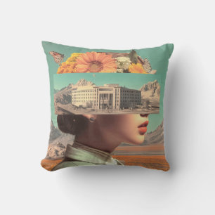 Surreal Portrait with Architectural Landscape Throw Pillow