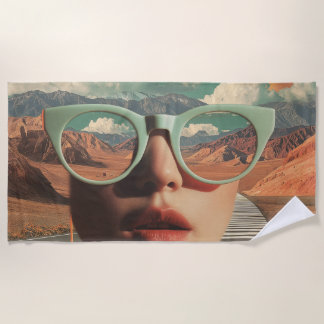 Surreal Portrait With Glasses Reflecting Desert Beach Towel