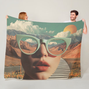 Surreal Portrait With Glasses Reflecting Desert Fleece Blanket