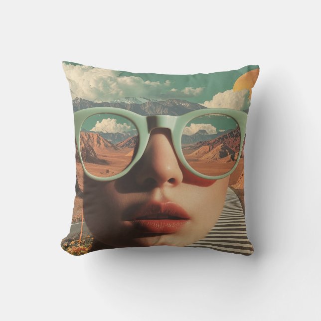 Surreal Portrait With Glasses Reflecting Desert Throw Pillow (Front)