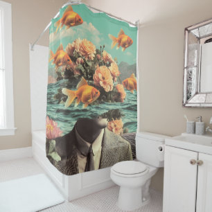 Surreal Portrait With Goldfish Flowers And Ocean