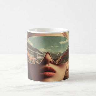 Surreal Portrait With Sunglasses Reflecting Flower Coffee Mug