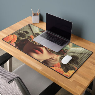 Surreal Portrait With Sunglasses Reflecting Flower Desk Mat