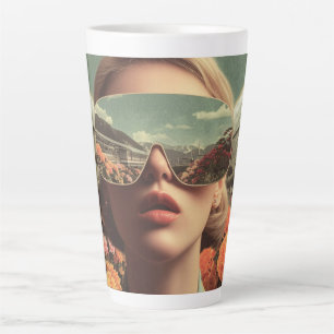 Surreal Portrait With Sunglasses Reflecting Flower Latte Mug